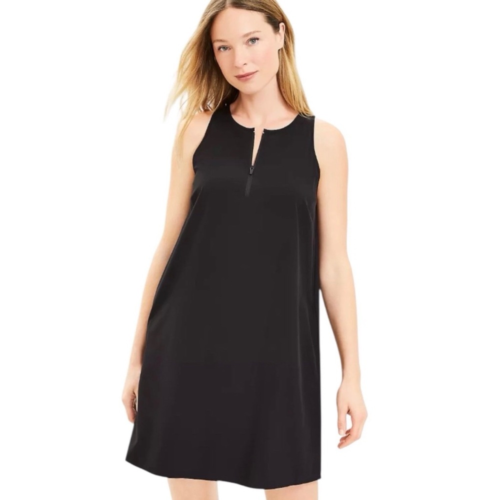 Lou & Grey Wanderweave Zip Halter Lined Shift Dress‎ Black Small Activewear Golf